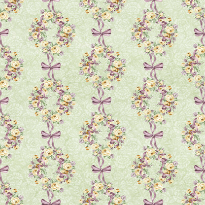 Green Purple Vintage Bow knot with yellow flowers