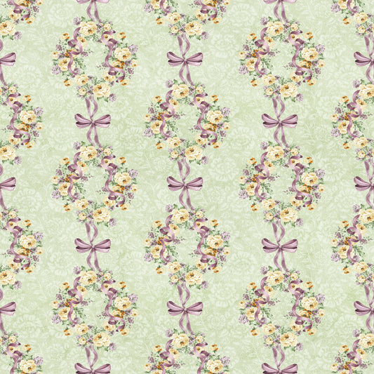 Green Purple Vintage Bow knot with yellow flowers